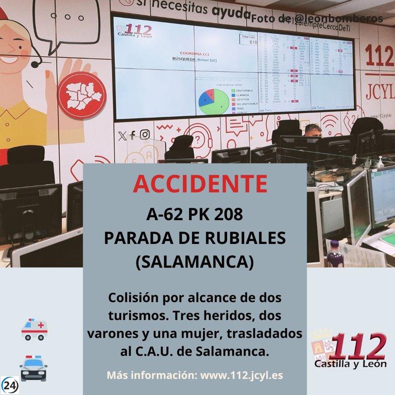Accidente en la A-62 deja tres personas heridas en Parada de Rubiales