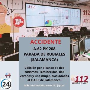 Accidente en la A-62 deja tres personas heridas en Parada de Rubiales
