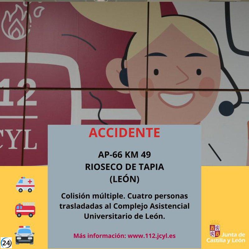 Accidente múltiple en la AP-66 deja cuatro heridos en Rioseco de Tapia