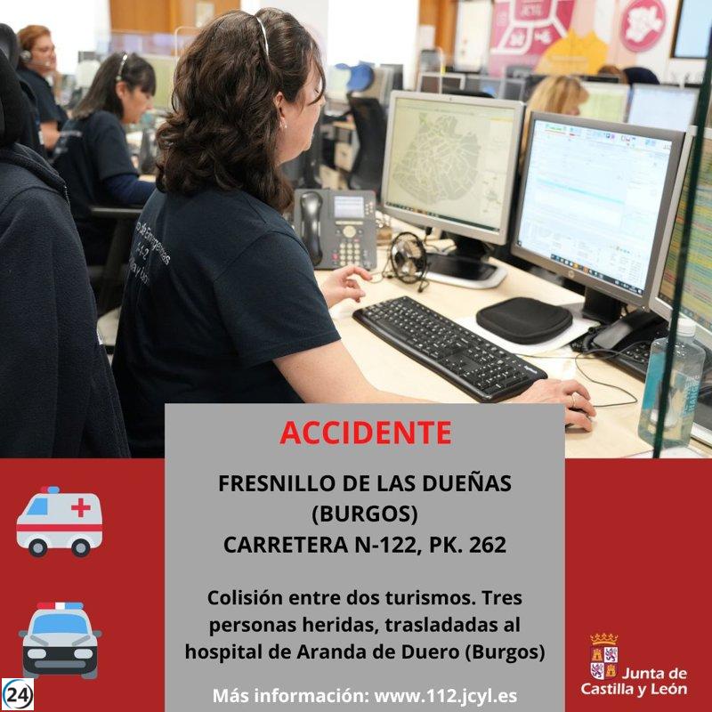 Tres personas resultan heridas en un accidente de tráfico en Fresnillo de las Dueñas, Burgos.