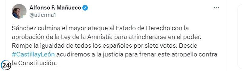 Mañueco denuncia la Amnistía como un ataque al Estado de Derecho y anuncia recurso de CyL.