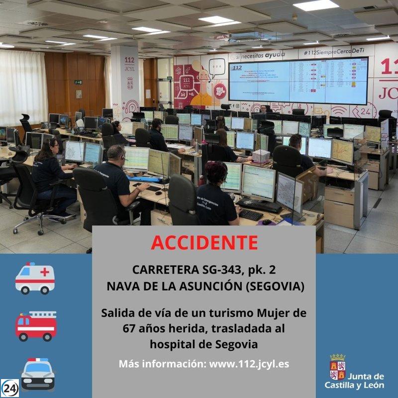 Mujer resulta herida en accidente de tráfico en Nava de la Asunción, Segovia.