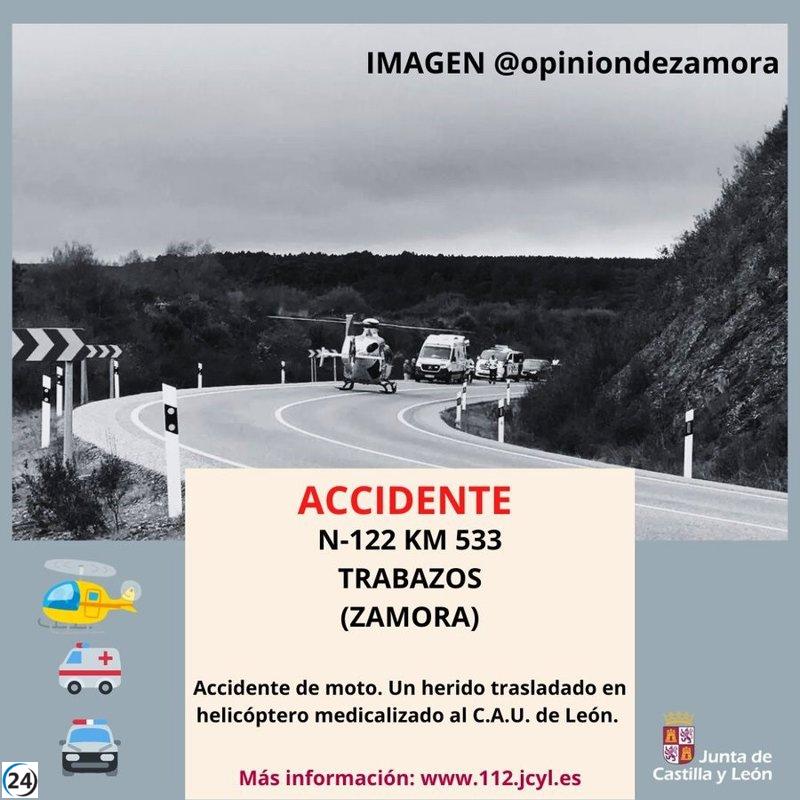 Motociclista lesionado en accidente en la N-122, Trabazos
