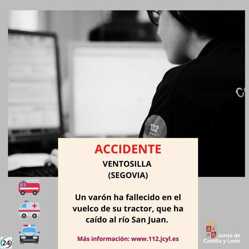 Hombre pierde la vida tras volcar su tractor en un río en Ventosilla, Segovia.