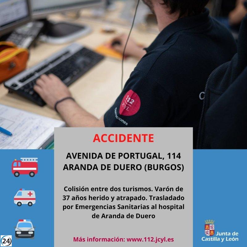 Hombre de 37 años resulta herido en accidente en la Avenida de Portugal, Aranda.