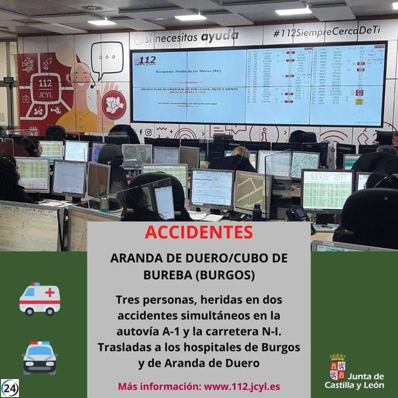 Dos accidentes simultáneos en Burgos dejan tres heridos.