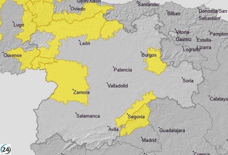 Alertas de nieve en Burgos, León, Palencia, Segovia y Zamora este sábado.