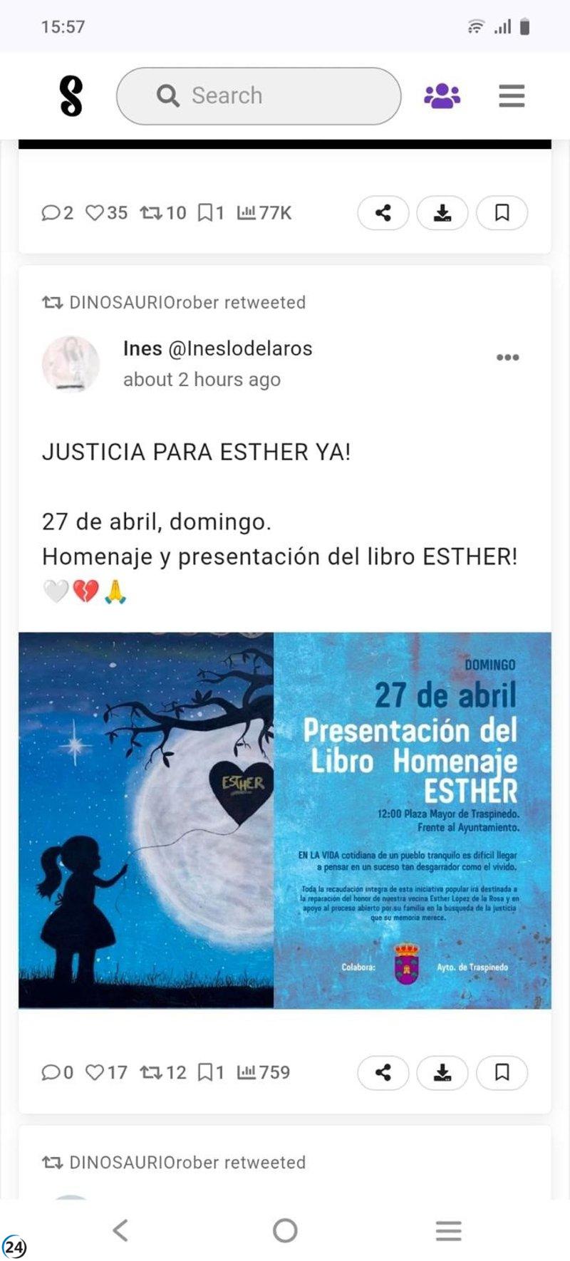 Este domingo se presentará un libro en apoyo a Esther López, con fondos destinados a restaurar su honor.