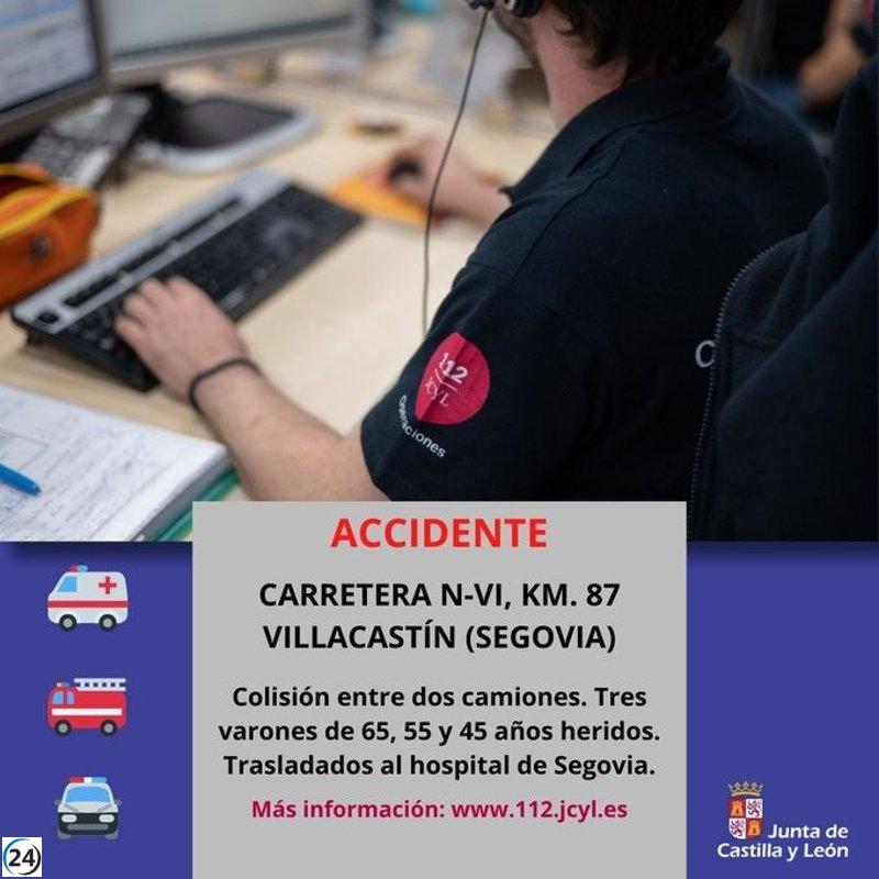Accidente en la N-VI: Dos camiones chocan y dejan tres heridos en Villacastín.