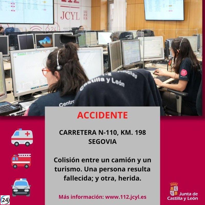Trágico choque en la N-110 en Segovia: un fallecido y un herido al colisionar un camión con un coche.
