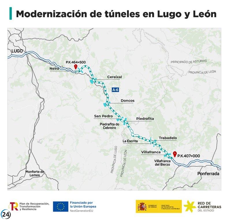 Cortes de tráfico en la A-6 por obras en túneles de Piedrafita hasta el jueves.