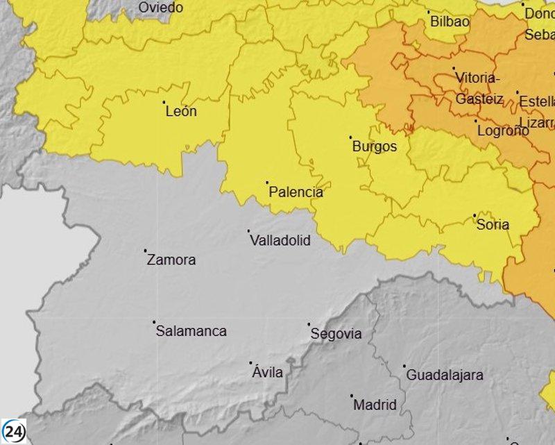 Niveles de alerta por lluvias: León, Palencia y Soria en amarillo, mientras Burgos se encuentra en naranja.