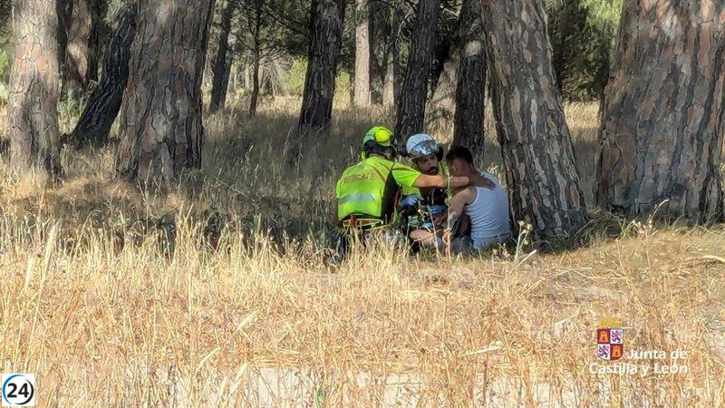 Hombre enfermo es rescatado en helicóptero en Villaverde de Íscar.