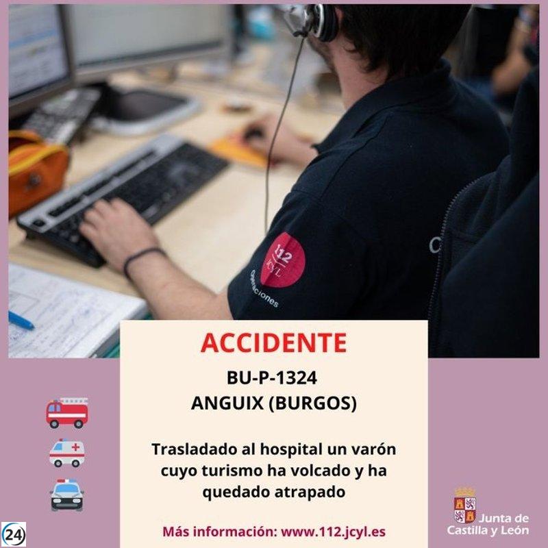 Accidente en la BU-P-1324: un herido tras volcar un vehículo entre Roa y Anguix.