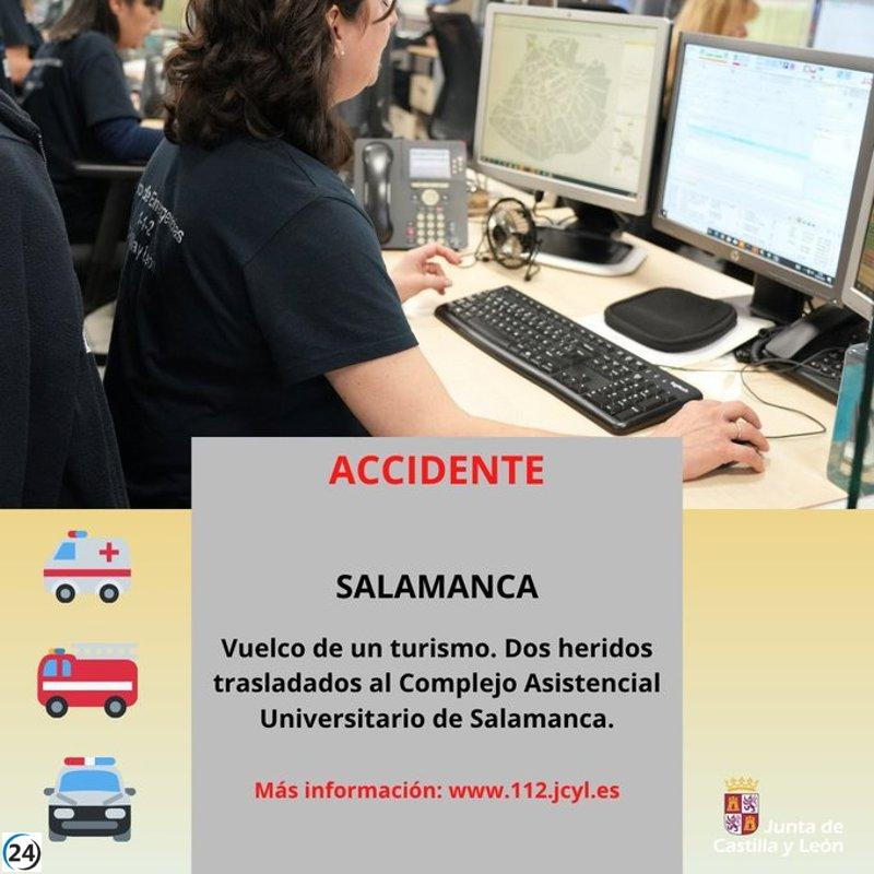 Accidente en Salamanca deja dos heridos tras vuelco de un coche.