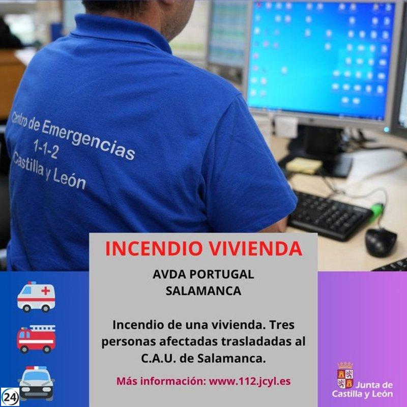 Tres personas heridas en incendio de casa en Salamanca.