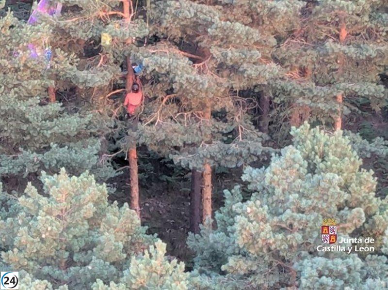 Rescatan a parapentista atrapado en un árbol en Arcones, Segovia.