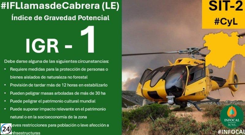 Se activa la alerta máxima por incendio en Llamas de Cabrera, León.