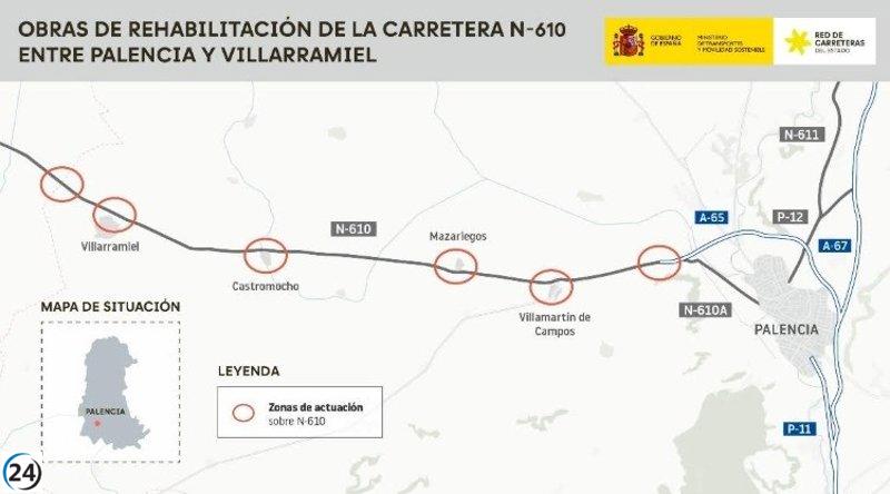 Restricciones de tráfico en la N-610 entre Palencia y Villarramiel a partir de este miércoles por trabajos de mejora.