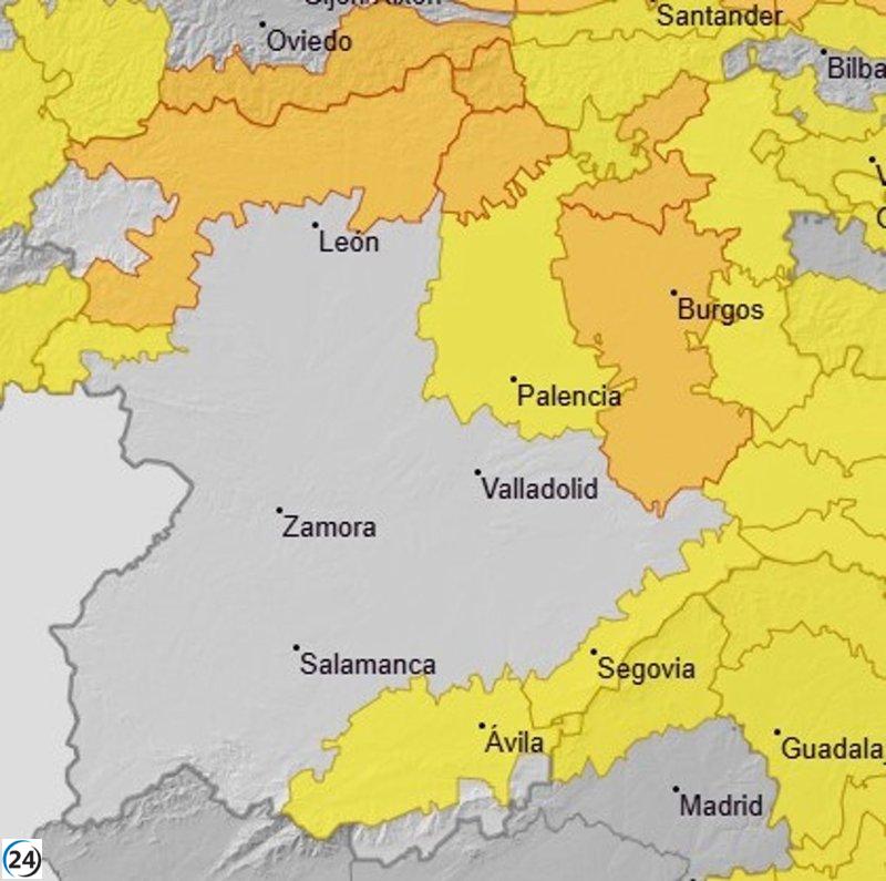 Alertan a Burgos, León y Palencia por nevadas y fuertes vientos este sábado; otras cuatro provincias bajo aviso amarillo.