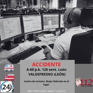 Trágicamente, una mujer pierde la vida en un fatal accidente de tráfico en la A-60 en Valdefresno