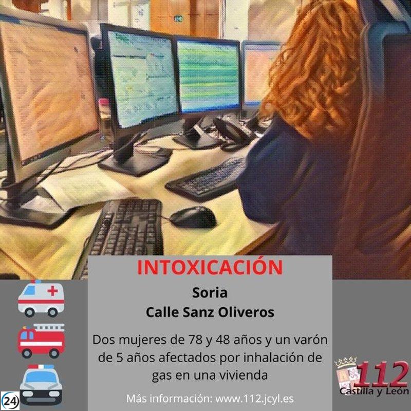 Tres personas, incluyendo un niño, afectadas por inhalación de gas en una casa de Soria.
