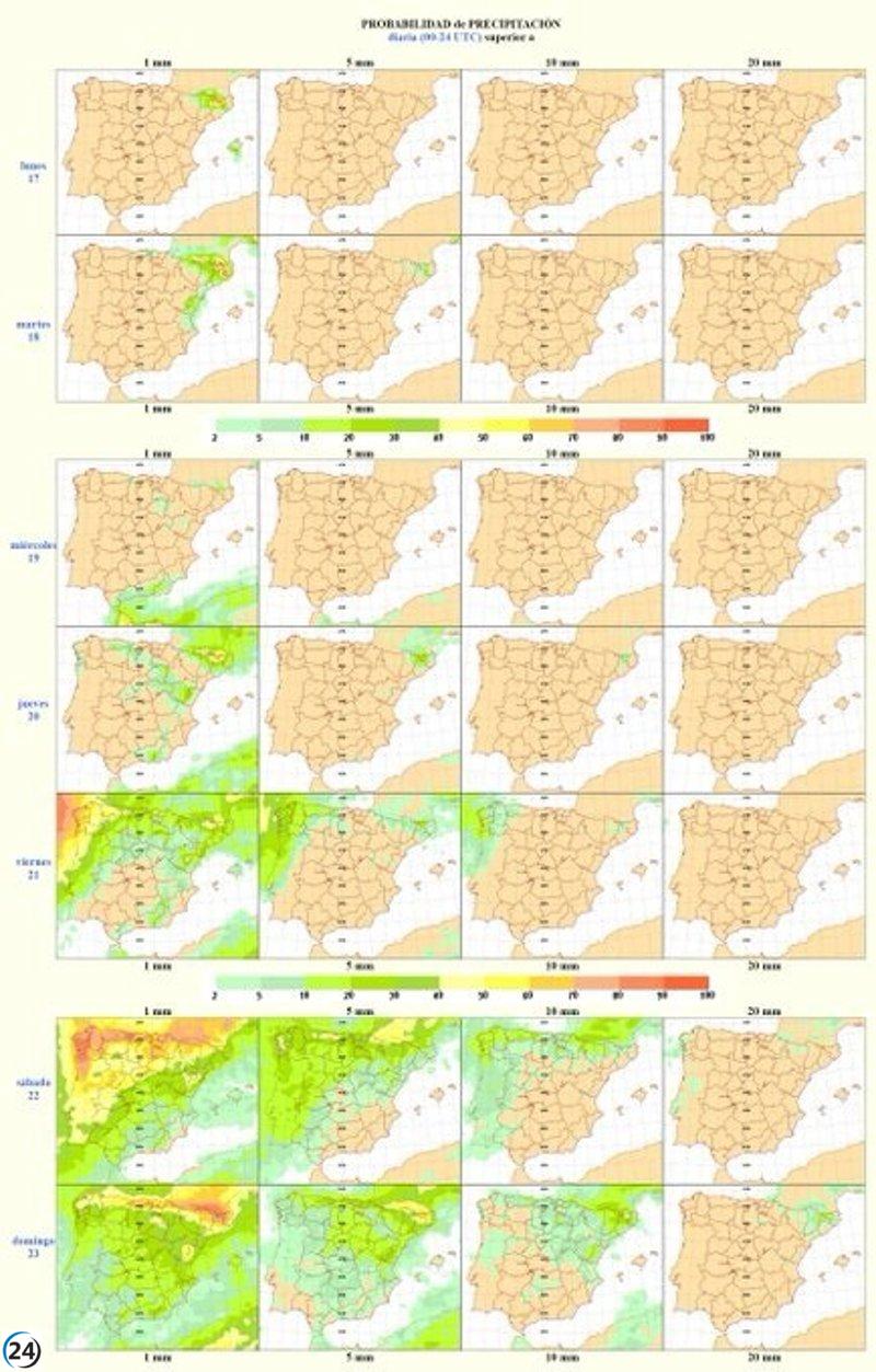 Lluvia probable solo el sábado en CyL
