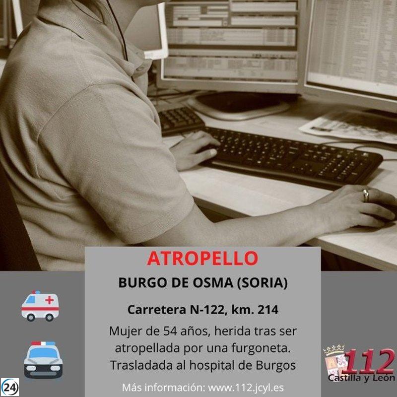 Mujer de 54 años resulta herida tras atropello en N-122 en El Burgo de Osma.