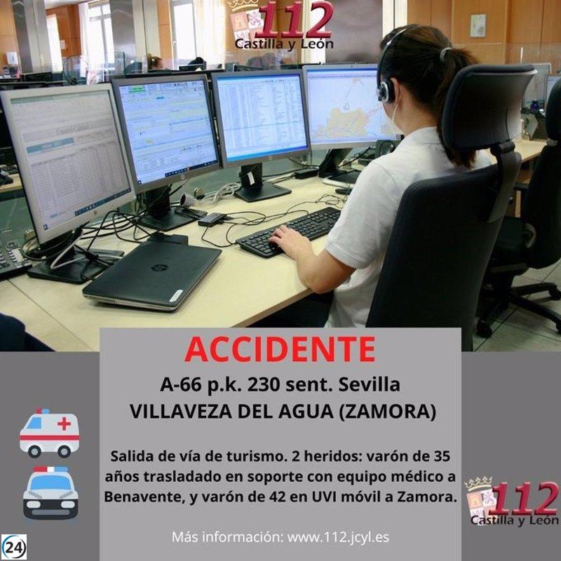 Accidente de tráfico en A-66 deja dos heridos en Villaveza del Agua.