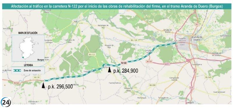 El Mitma comienza segunda fase de obras en N-122, tramo Aranda de Duero - Valladolid.