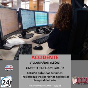 Accidente de tráfico en Villamañán (León) deja tres personas heridas