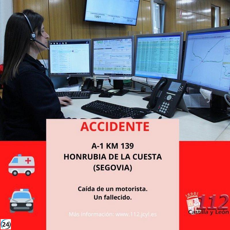 Trágica muerte de un motociclista en un fatal accidente en la A-1 en Honrubia de la Cuesta