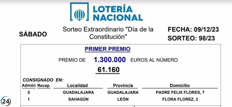 Premio de la Lotería de la Constitución repartido en Sahagún, generando alegría en la localidad de León