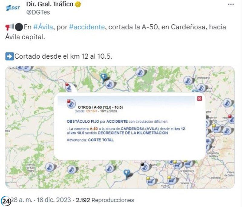 Varias personas resultan heridas en un accidente múltiple que obliga a cerrar la A-50 en Cardeñosa (Ávila)