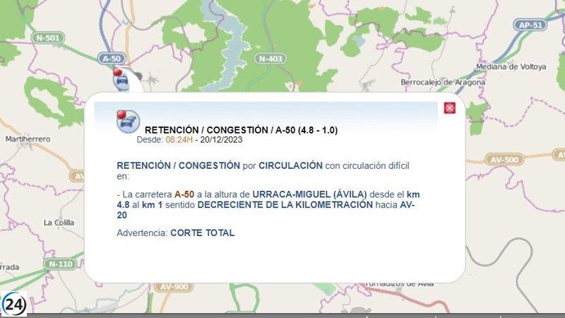 Múltiple choque en la A-50 de Ávila interrumpe tráfico